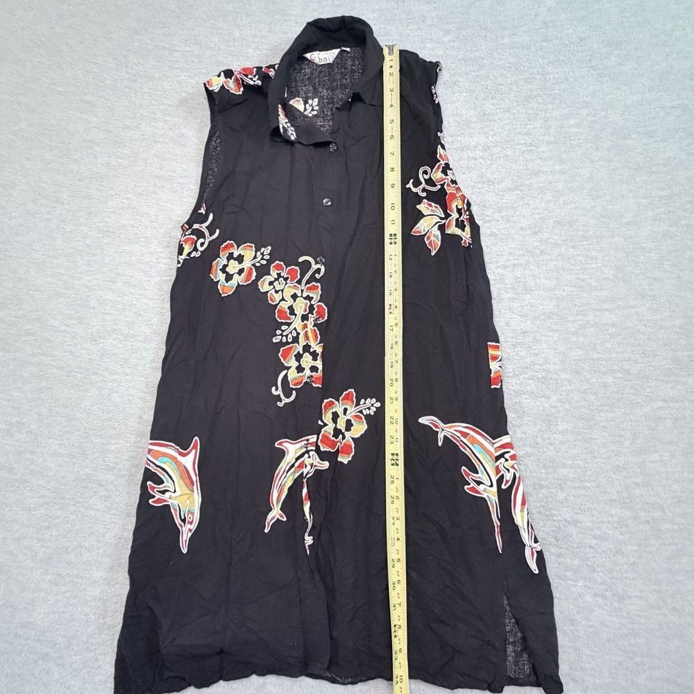 VTG Cabali‎ Cancun L Mini Dress Black Floral Hawaiian Swim Cover Up Boho Beachy - Picture 3 of 6